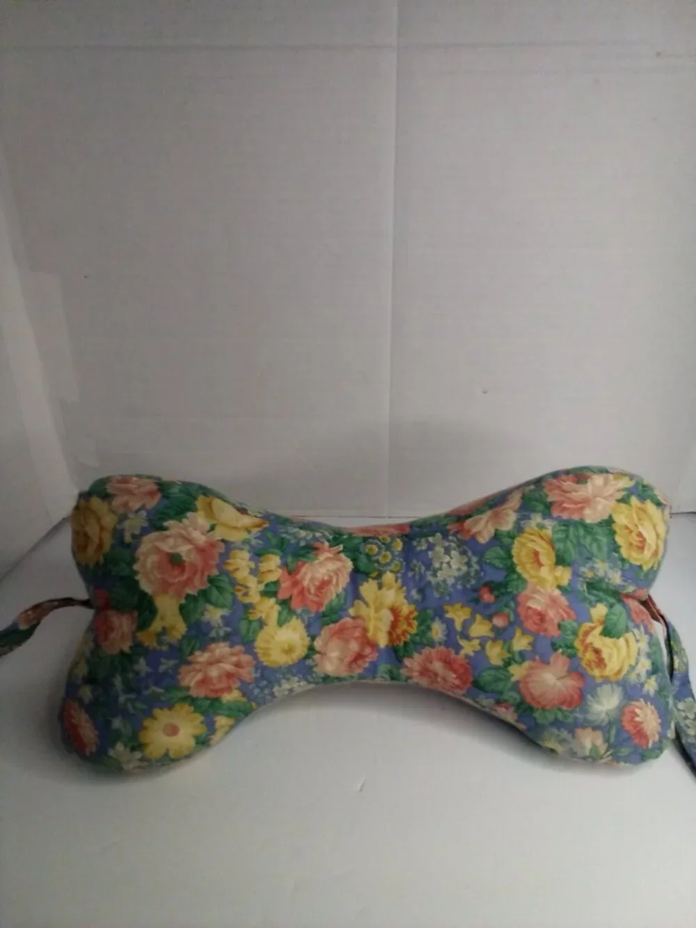 3 Side Neck Pillow Dog Bone Shape Vintage Floral Cottagecore Handmade